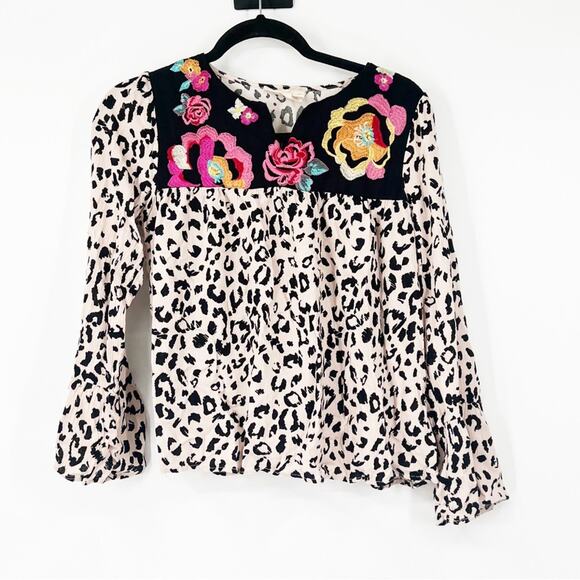 Savanna Jane Leopard Print Floral Embroidered Blouse - Picture 1 of 5
